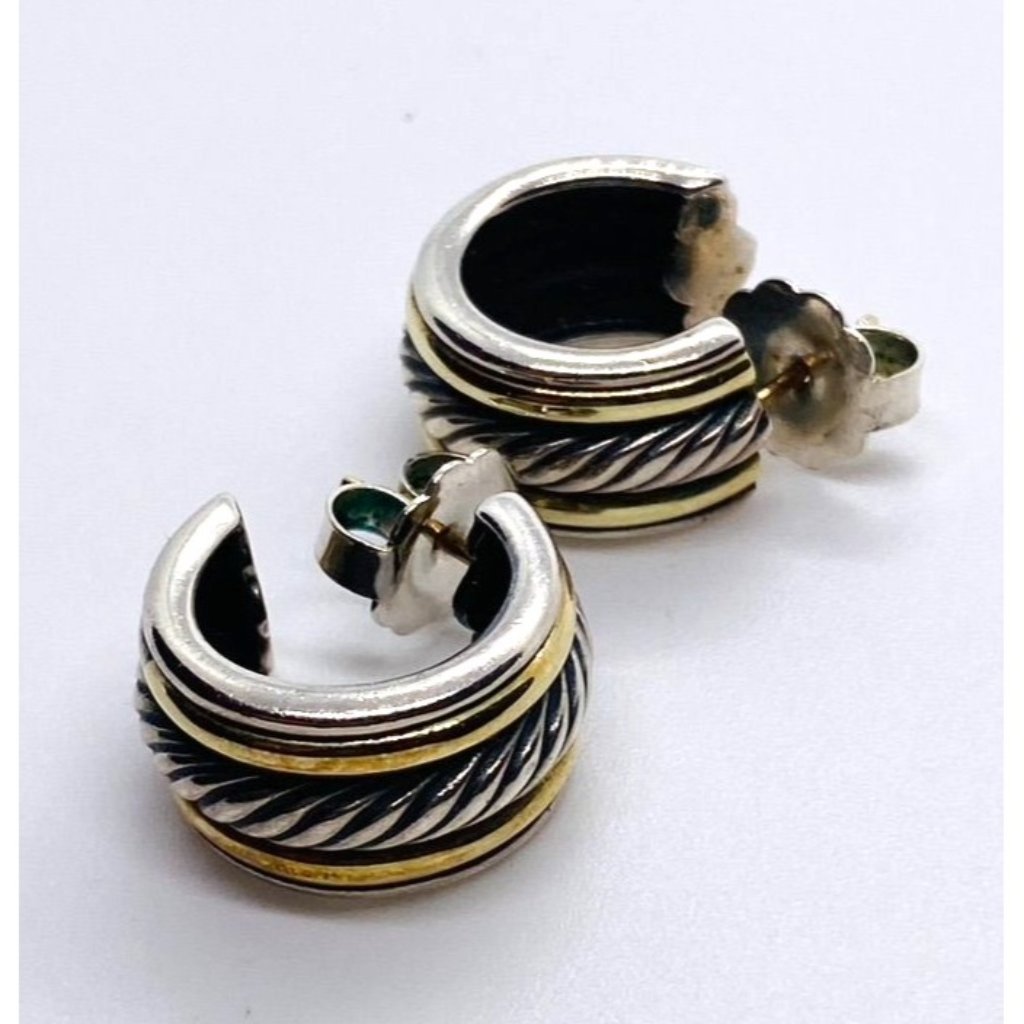 David Yurman D Y Sterling Silver 14k Yellow Cable Hoop Pierced Earrings